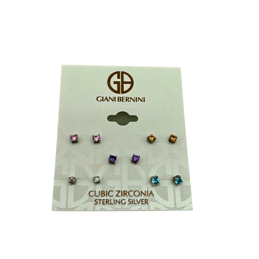 GIANI Bernini Sterling Silver Earring Set, Multicolor Cubic Zirconia Five Stud - Picture 3 of 3